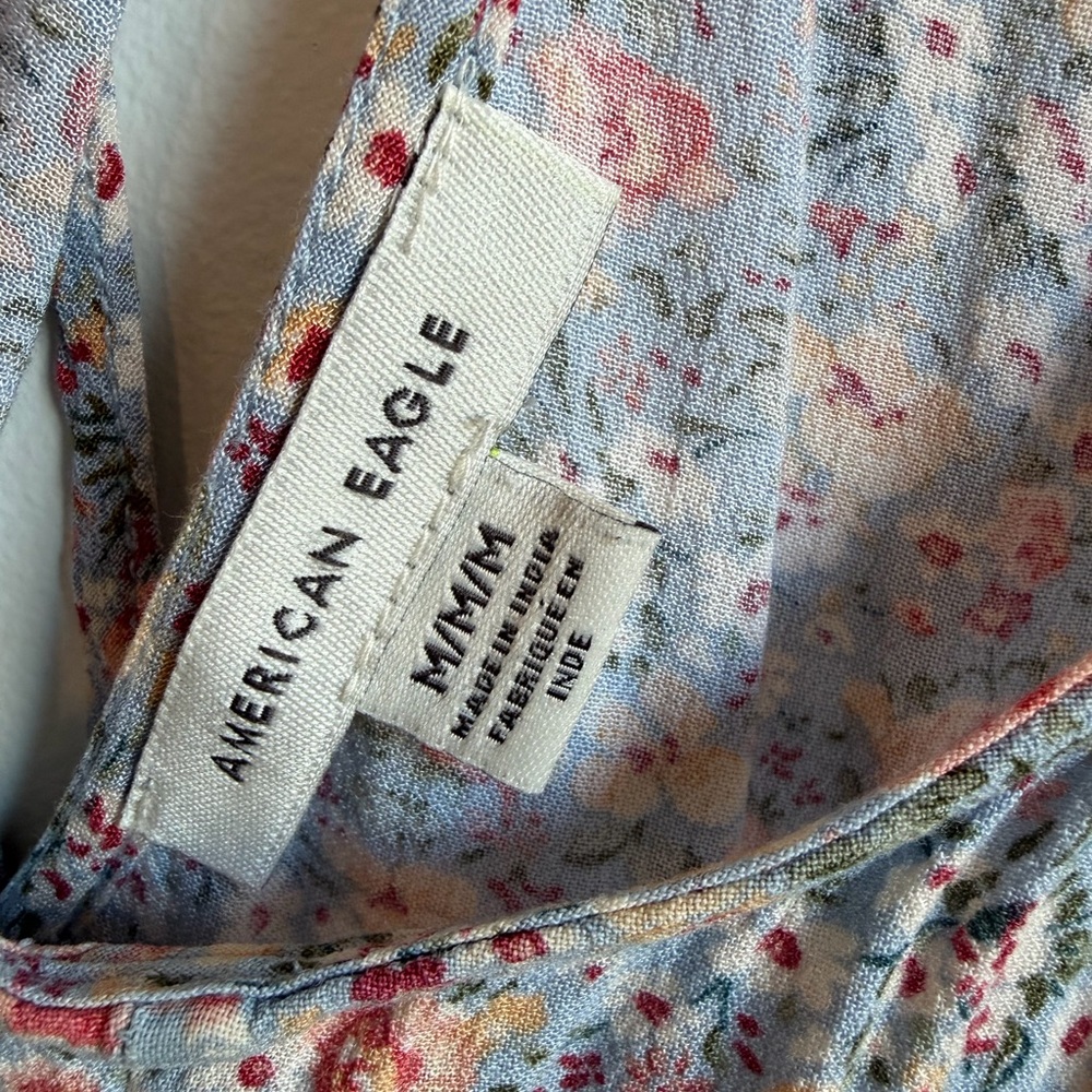 American Eagle Blue Multi-Color Sleeveless Cottagecore Floral Summer Dress - Picture 5 of 5